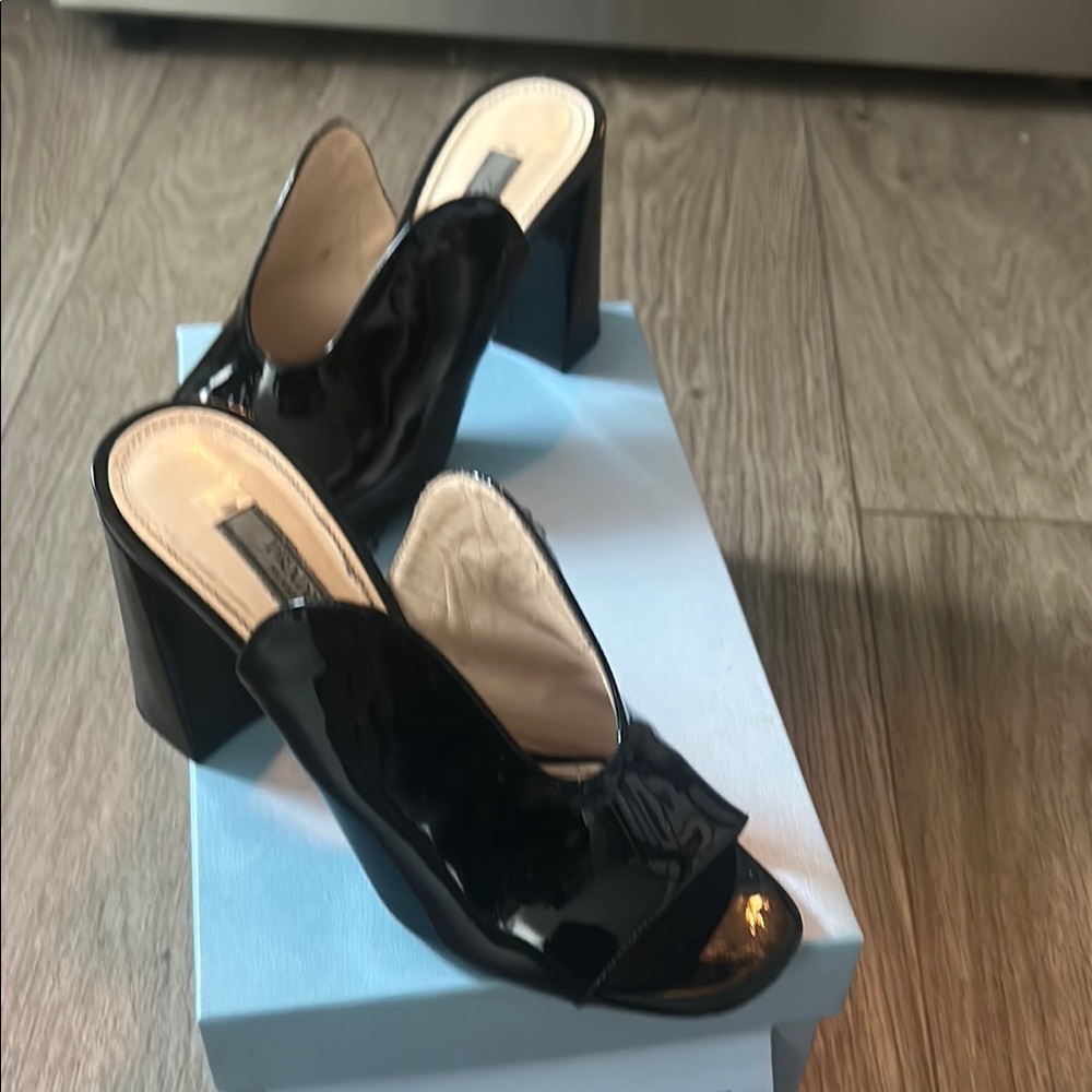 Prada Black Mules with Block Heel Patent Leather